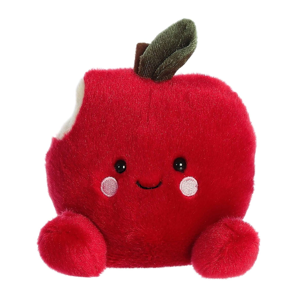 Aurora Palm Pals Crisp Red Apple plush stuffed toy, red velour fabric with green stem, 5 inches