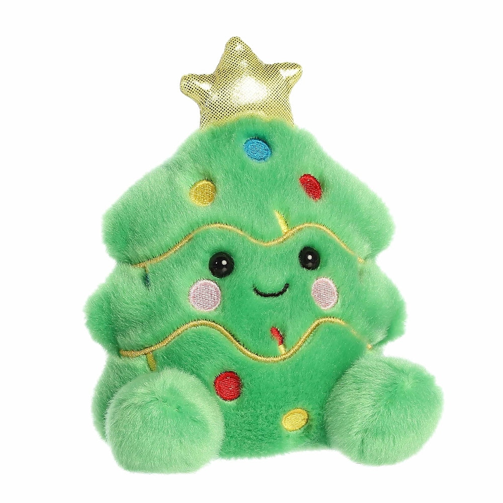 Aurora Palm Pals Christmas Tree plush stuffed animal, green with multicolor ornaments and gold star