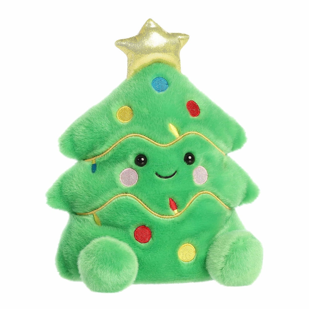 Aurora Palm Pals Christmas tree plush with yellow star topper, colorful ornaments, smiling face