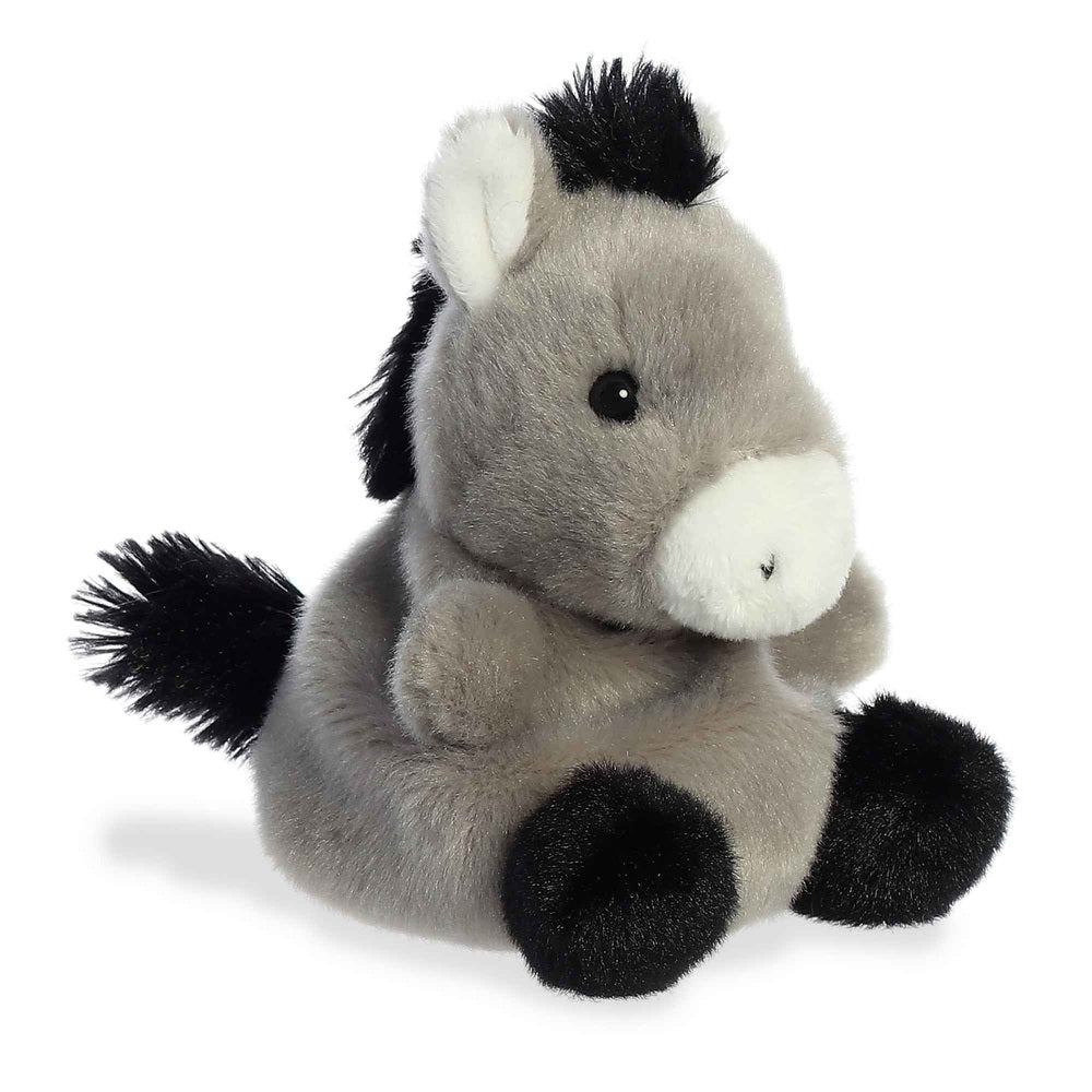 Donkey Palm Pals Eli plush, 5in gray with white muzzle and black mane, Aurora