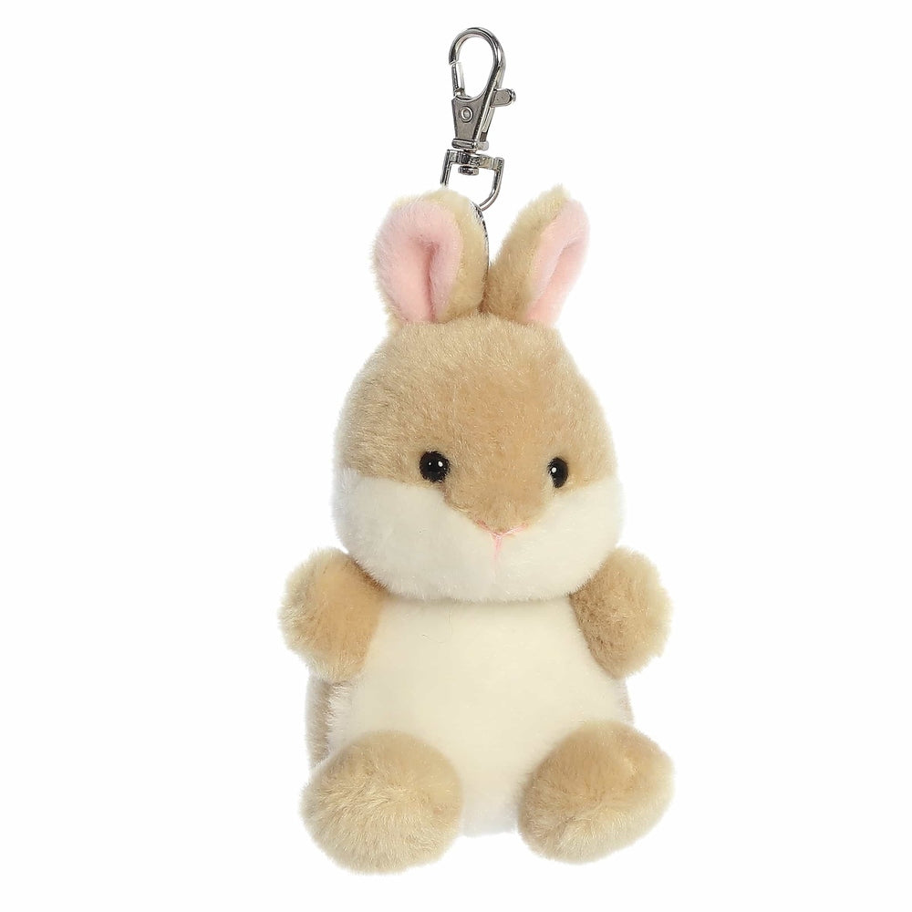 Aurora Palm Pals Ella Bunny ClipOn plush toy, beige and white stuffed bunny with pink ears