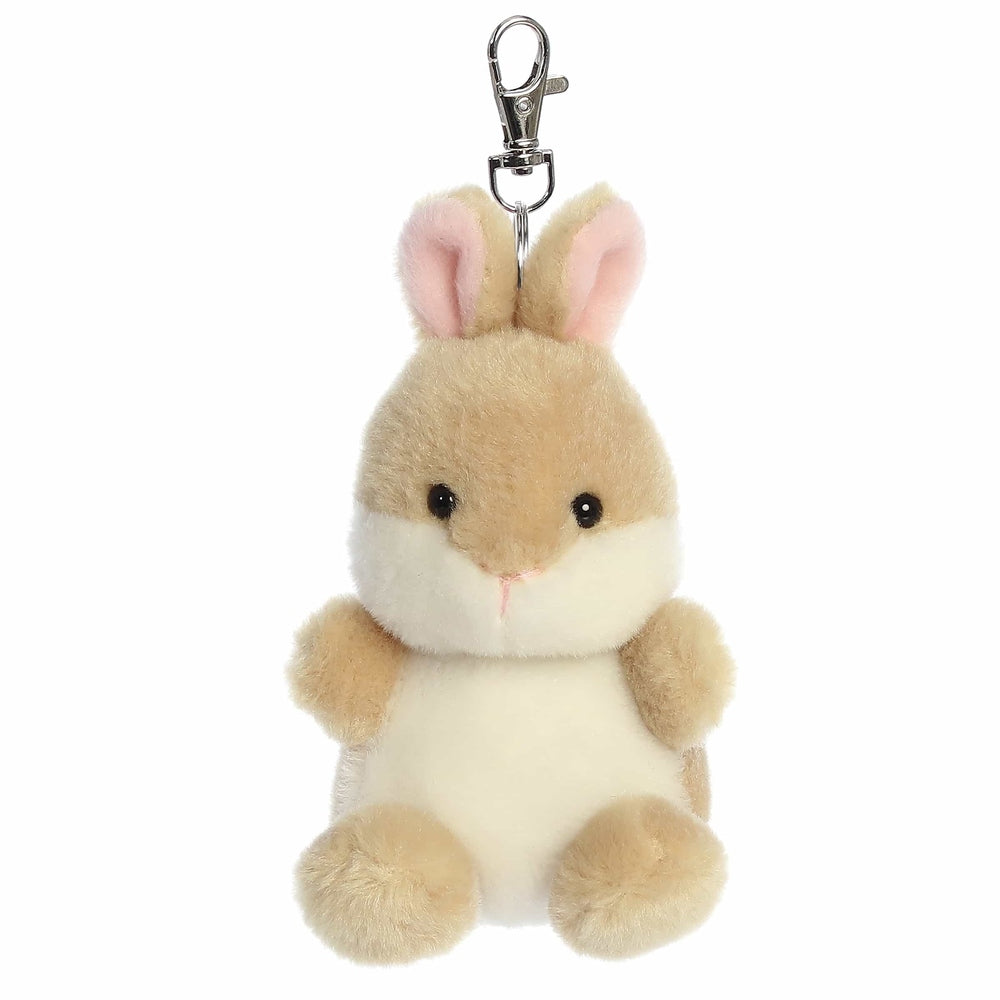 Aurora Palm Pals Ella bunny clip-on stuffed animal, tan and white plush, 4-inch toy