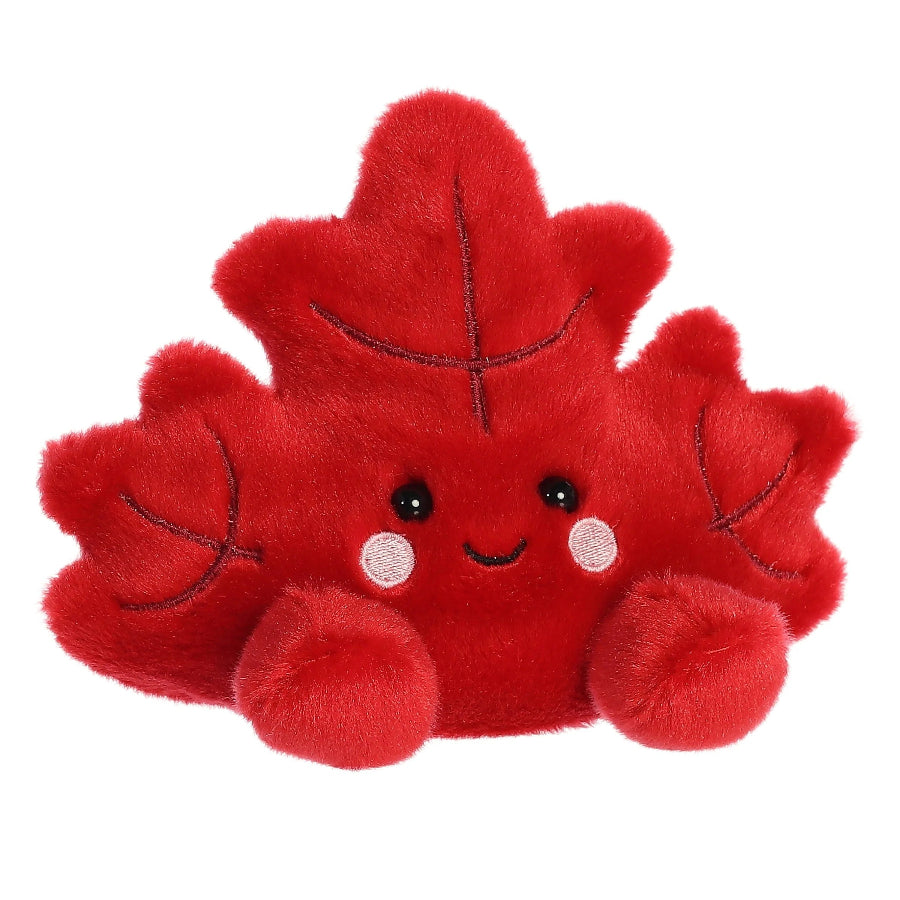 Aurora Palm Pals Fall Maple Leaf 5in plush stuffed animal, red leaf with smiley face