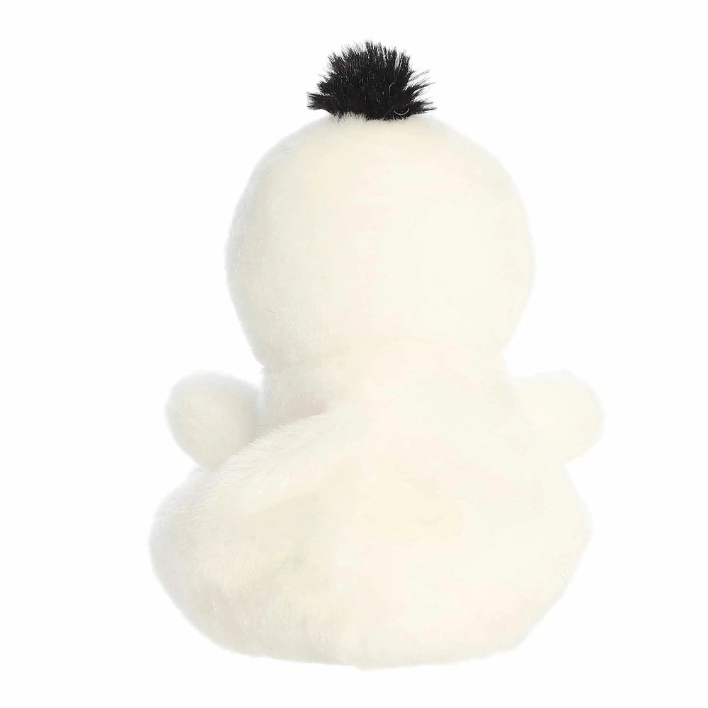 Aurora Palm Pals Freeze Snowman plush toy, white fluffy 5-inch stuffed snowman with a black top tuft