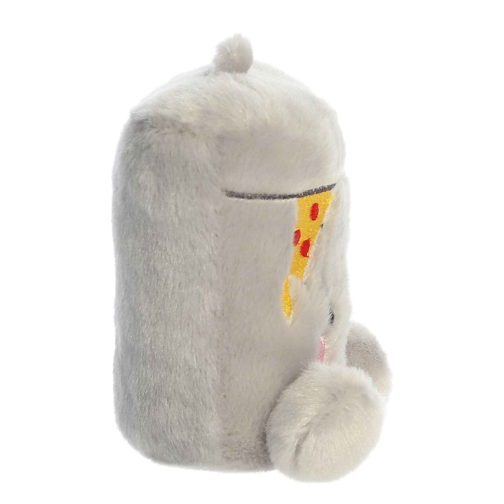 Garbanzo plush toy by Aurora Palm Pals, 5-inch white stuffed animal with yellow pizza slice design.