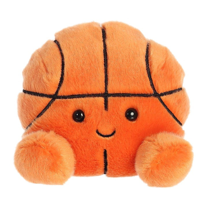 Aurora Palm Pals Hoops Basketball plush toy, 5-inch orange stuffed ball with black seams and friendly face.