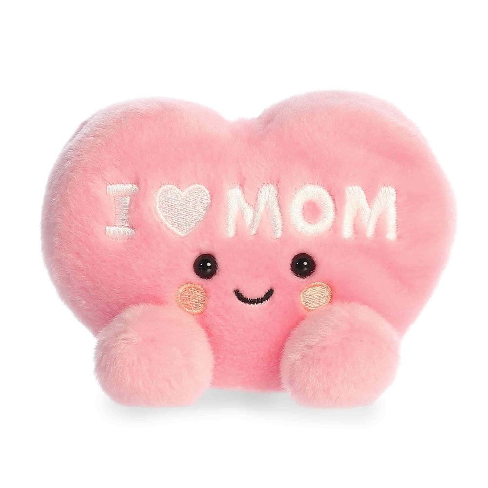 Aurora Palm Pals I Love Mom heart plush toy, pink 5-inch stuffed animal with cute embroidered face