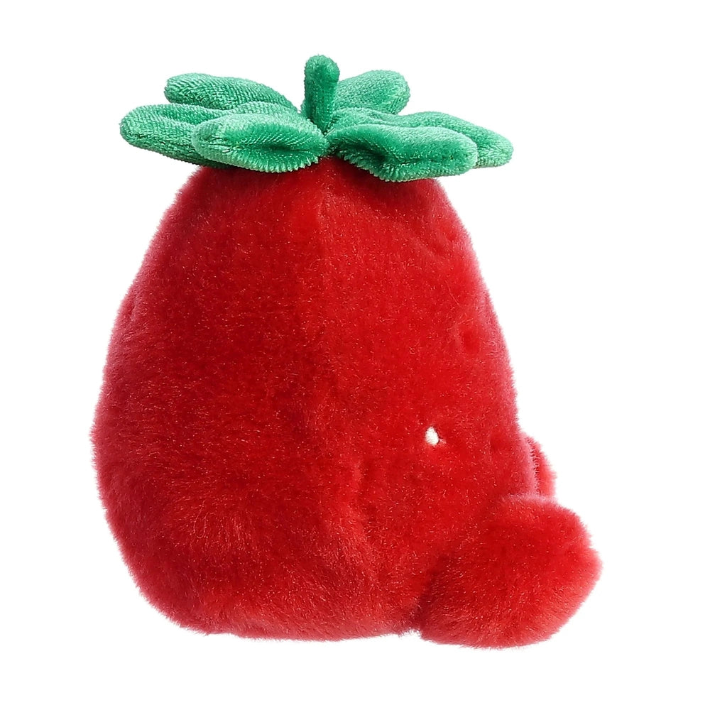 Aurora Palm Pals Juicy Strawberry 5" plush stuffed animal, red fuzzy strawberry with green leafy top