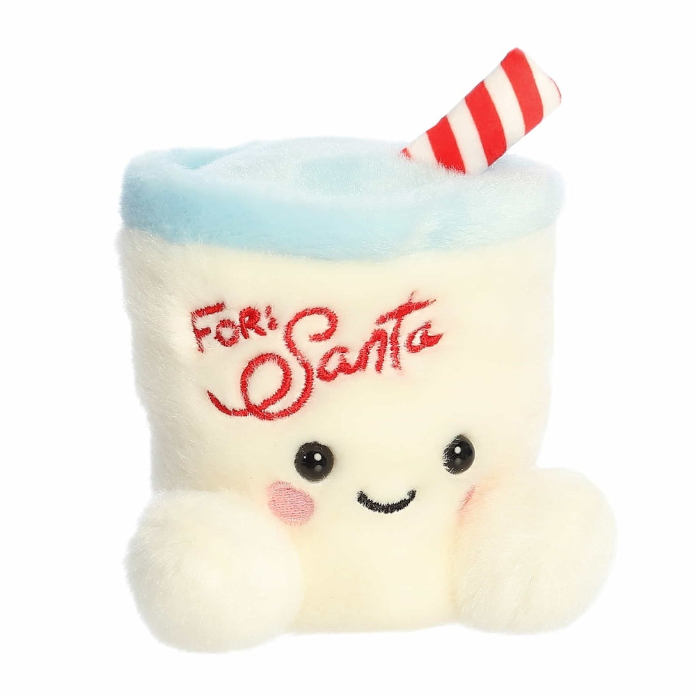 Aurora Palm Pals Kris Milk 5in plush toy, white cup with light blue rim, red embroidered logo, striped straw