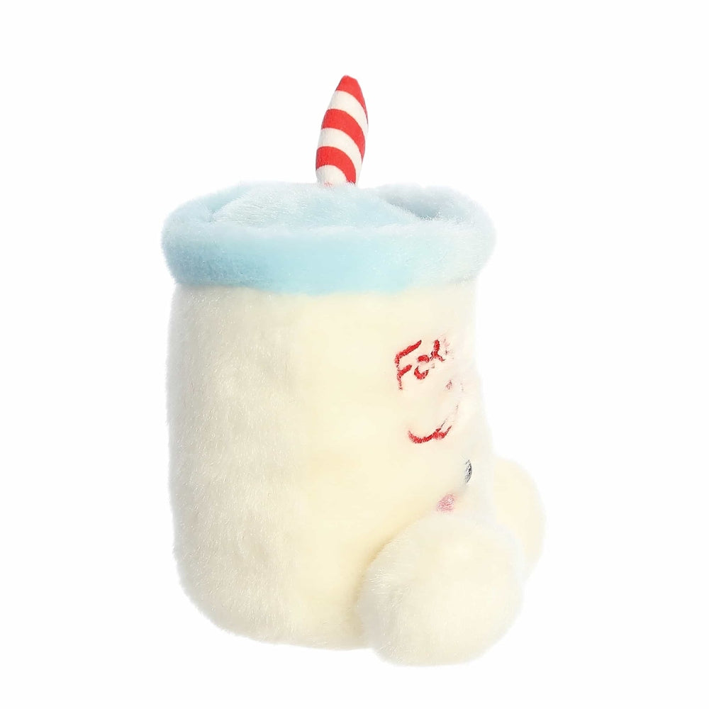Aurora Palm Pals Kris Milk plush cup with blue rim and red striped straw
