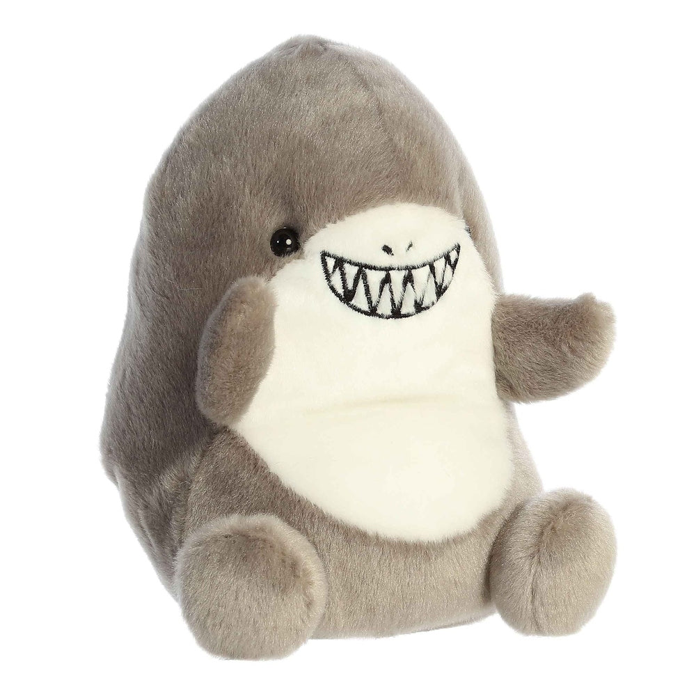 Aurora Palm Pals Chomps Shark stuffed toy, gray plush with white belly, 8 inches