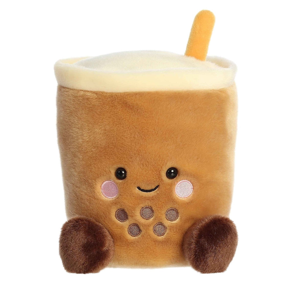 Aurora Palm Pals Milky Tea Boba 8-inch plush toy with brown cup and white foam top
