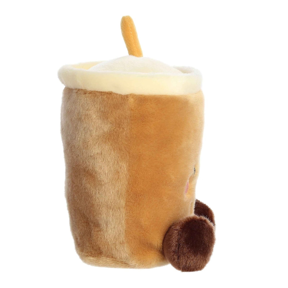 Aurora Palm Pals 8in milky tea boba plush stuffed animal with cream foam top and brown pearls