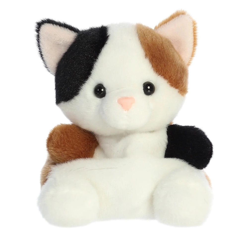 Aurora Palm Pals Peebs Calico Cat plush toy, white with black and orange patches