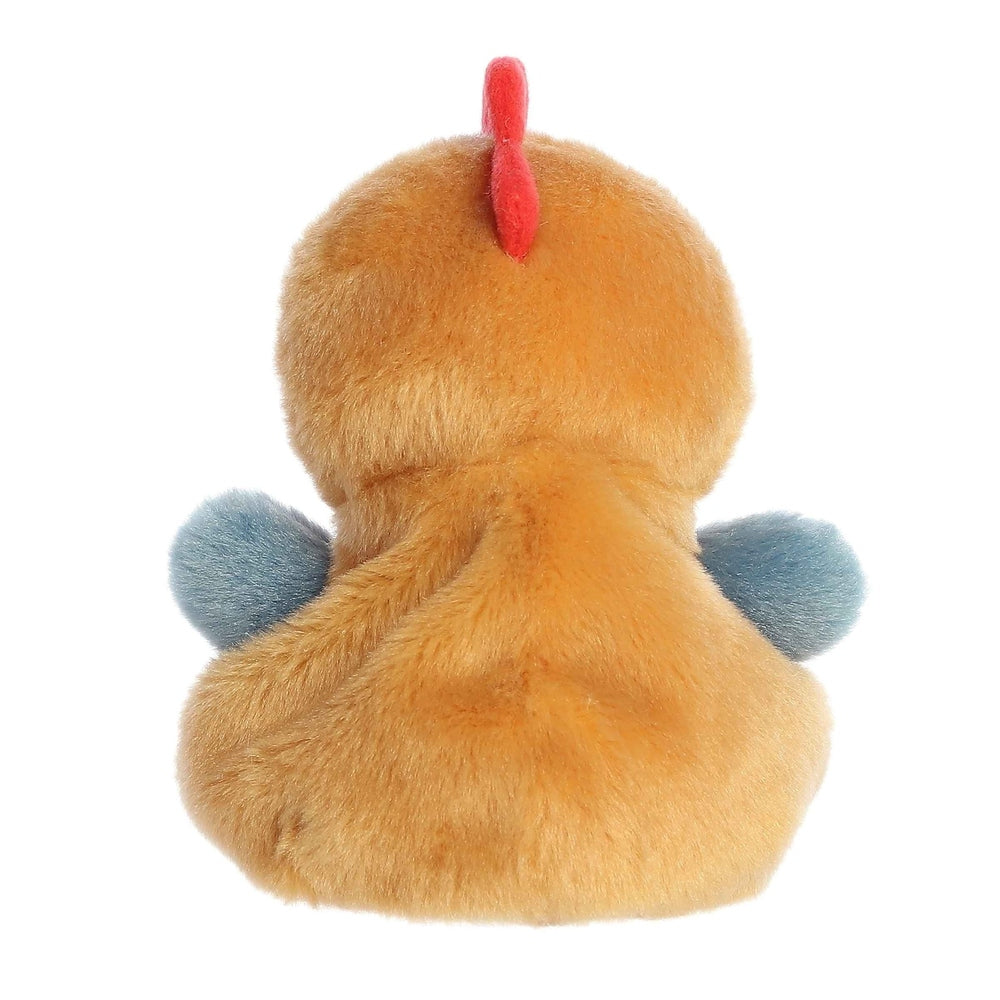 Palm Pals Red Rooster stuffed animal by Aurora, orange plush with blue wings, 5" tall