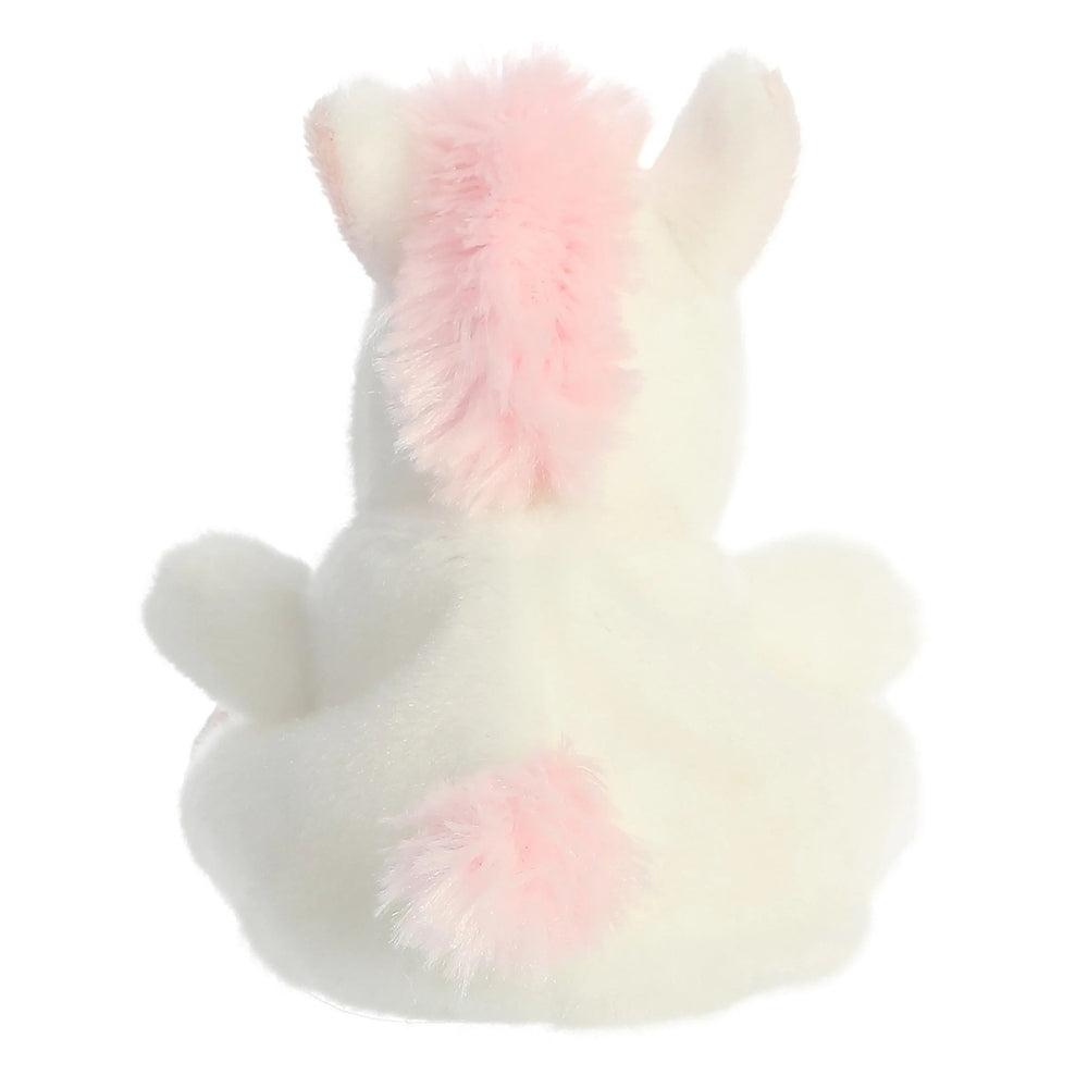 Aurora Sassy Unicorn 5in plush toy; white fur with pink mane and tail