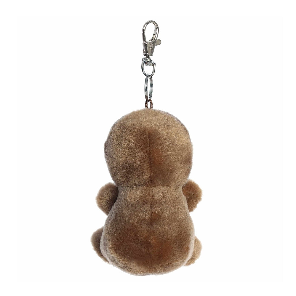 Aurora Palm Pals Slomo Sloth clip-on plush, brown fuzzy 4" toy hanging from a metal clip.
