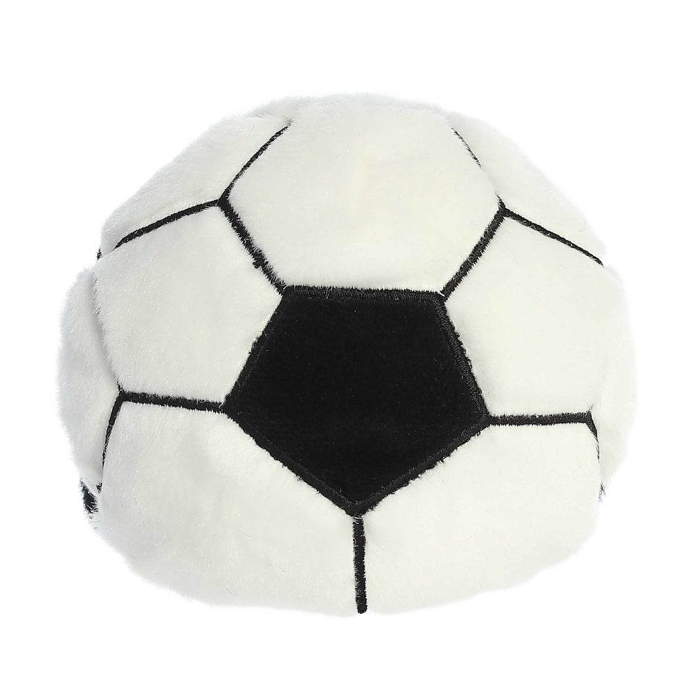 Aurora Palm Pals Striker soccerball stuffed animal, 5-inch white plush with black pentagon panels.