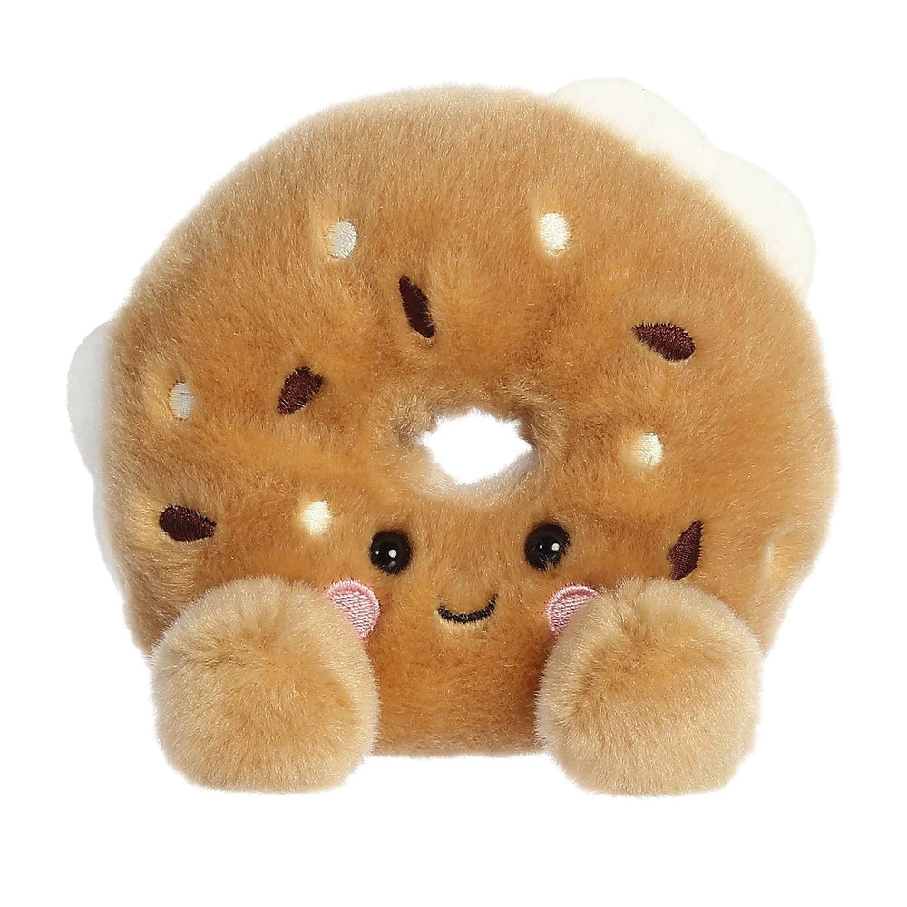 Aurora Palm Pals Tony Everything Bagel plush toy, soft brown fur with cream sesame dots and cute face, 5 inches