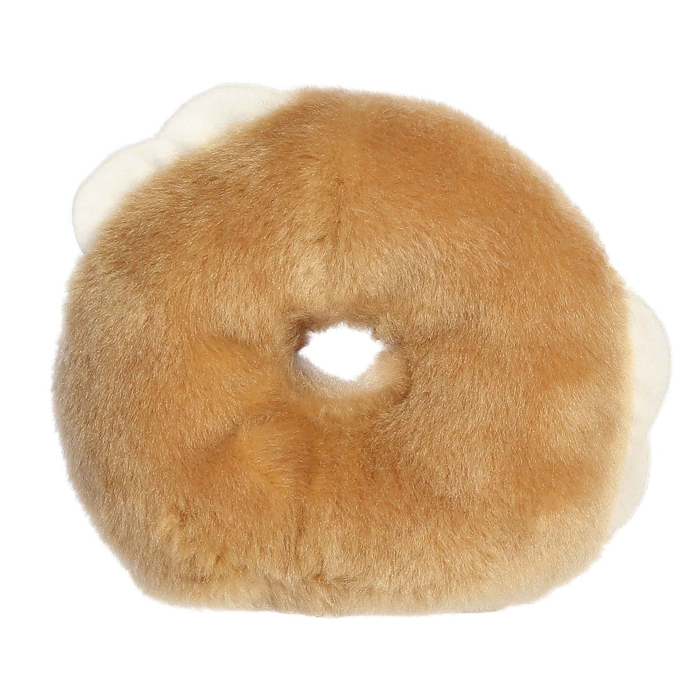 Aurora Palm Pals Tony Everything Bagel 5-inch plush toy, beige fluffy donut with white accents