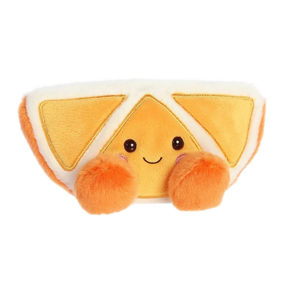 Aurora Palm Pals Tucker Mandarin 5-inch plush, orange slice with yellow fabric, cute face and pom-pom cheeks
