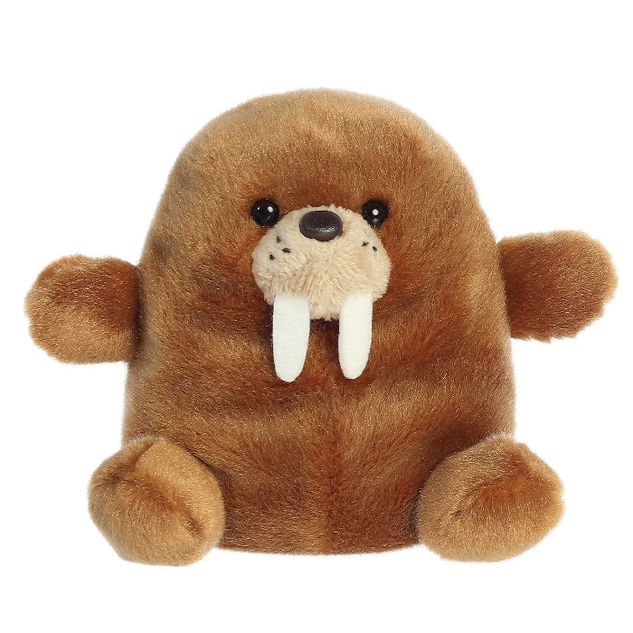 Aurora Palm Pals Waldo Walrus stuffed animal, 5-inch brown plush toy with soft fabric.
