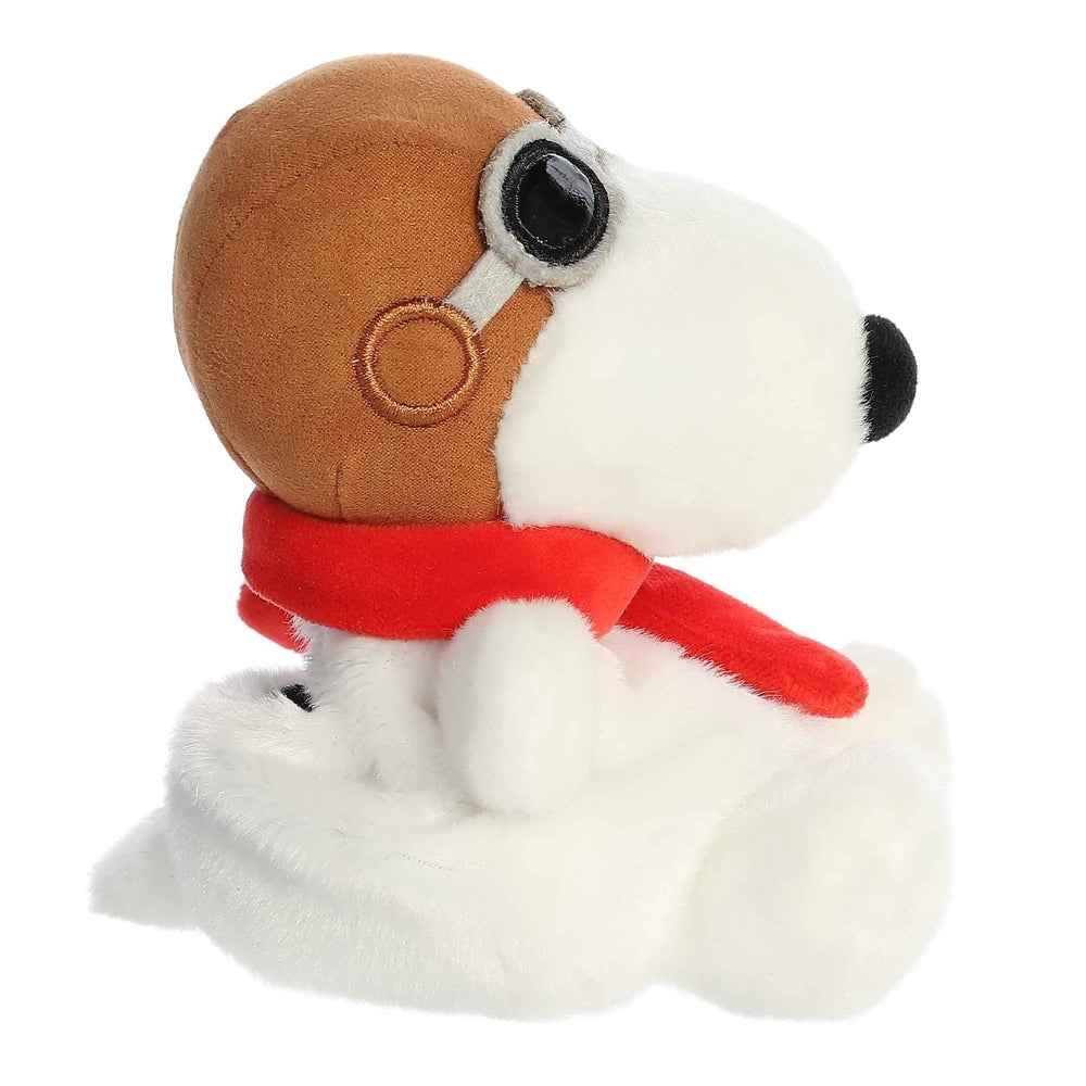 Aurora Palm Pals Flying Ace Snoopy plush, 5", white body with brown head and red scarf