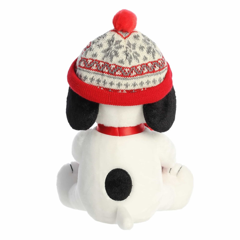 Snoopy stuffed animal 12" wearing red knit winter hat with pom-pom, Aurora plush toy
