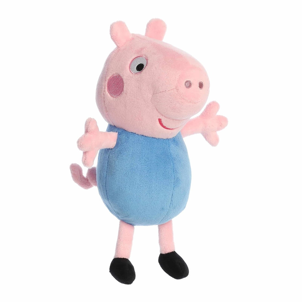 Aurora George Pig 8-inch plush stuffed animal, pink head, blue body, black feet