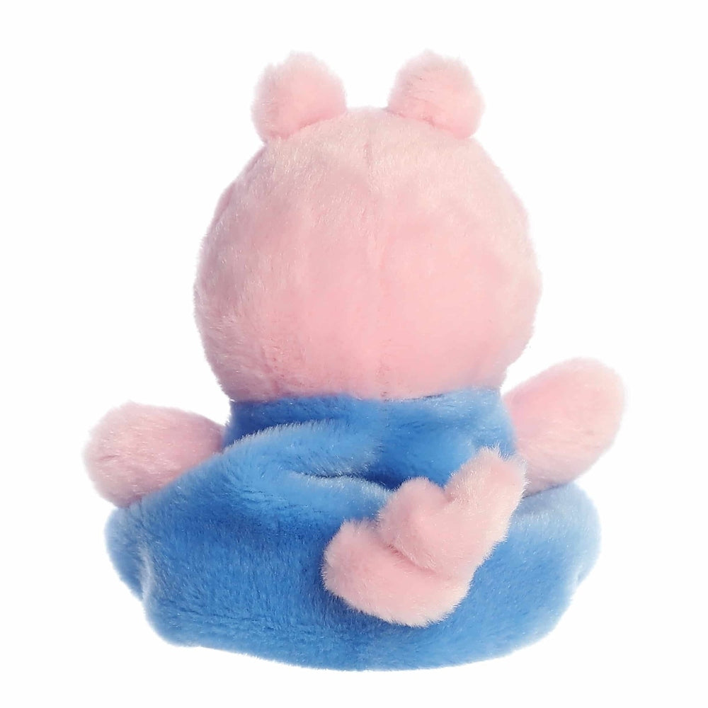 George Pig stuffed animal from Aurora Palm Pals, pink plush with blue clothing, 5 inches