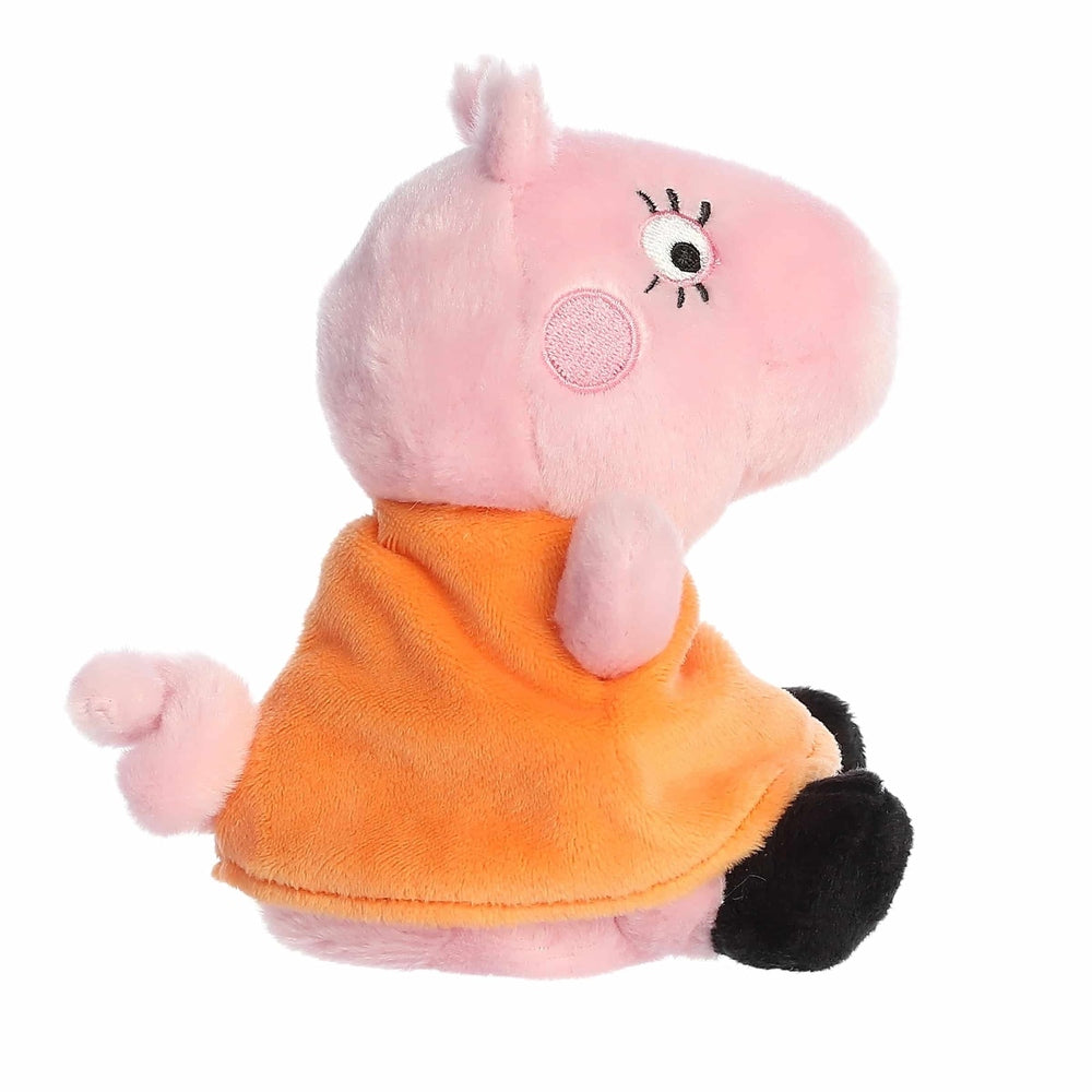 Aurora Peppa Pig Mummy Pig palm pal plush toy, pink with orange dress, 5-inch stuffed animal