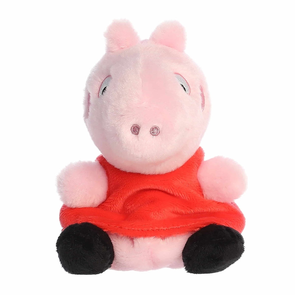 Peppa Pig Palm Pals stuffed animal by Aurora, 5-in pink plush with red dress and black feet