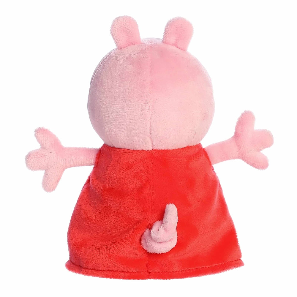 Aurora Peppa Pig stuffed animal plush, pink head and ears, red dress, soft toy