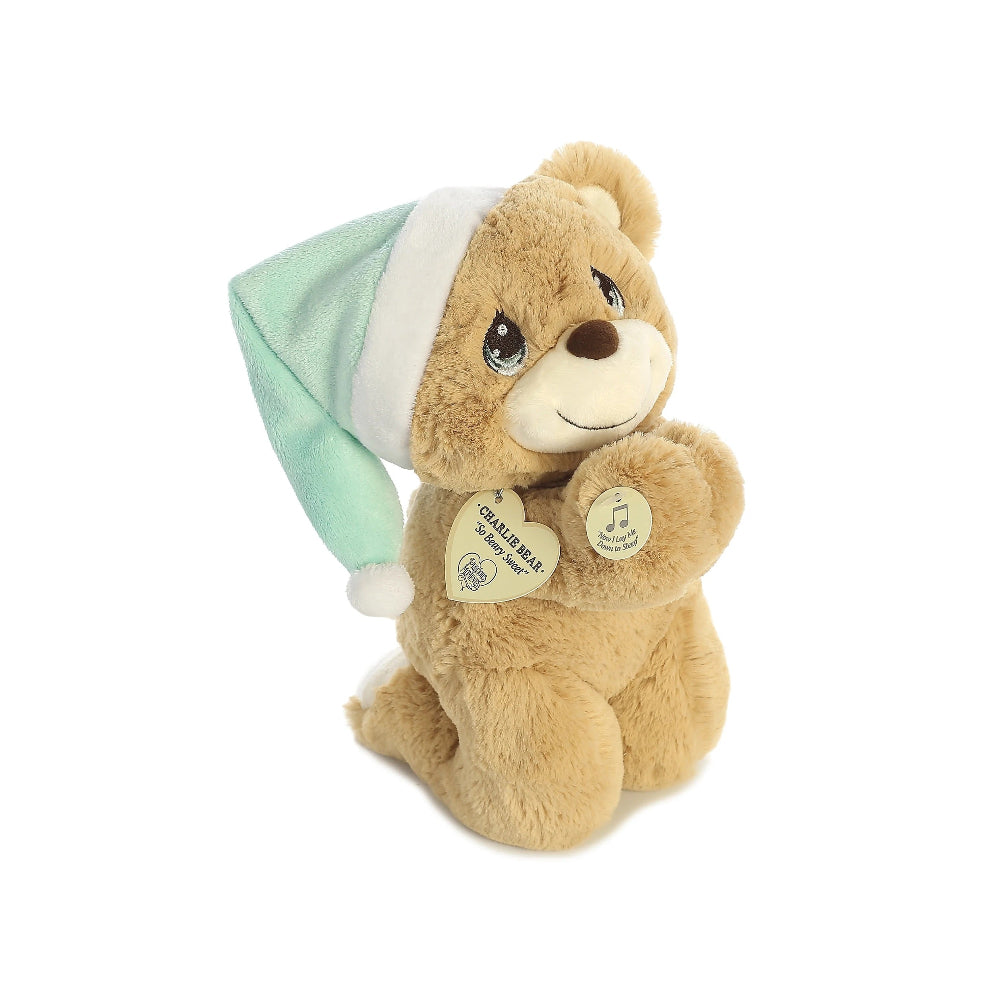 Aurora Charlie Prayer Bear 10in plush stuffed animal with pastel green and white sleep hat