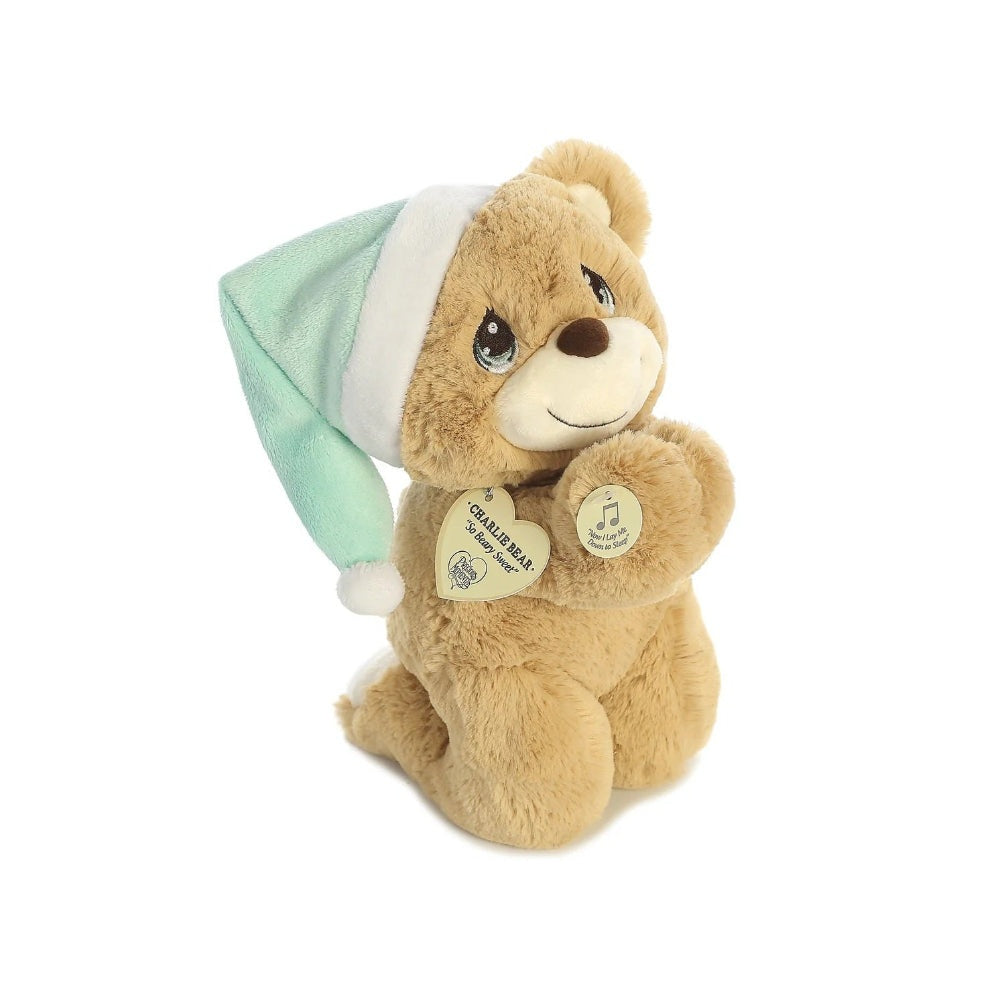 Aurora Charlie Prayer Bear 10in plush with mint green hat and tan fur