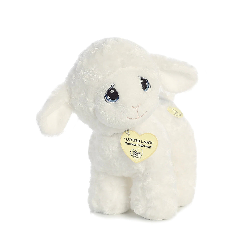Luffie Lamb plush stuffed animal, white fur with blue eyes, 10-inch Aurora Precious Moments
