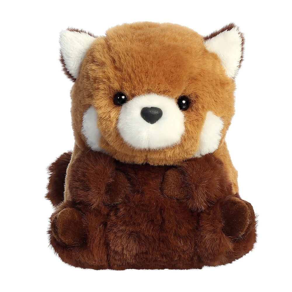 Aurora Rolly Pet Aki red panda plush toy with soft brown fur and white facial accents, 5-inch stuffed animal