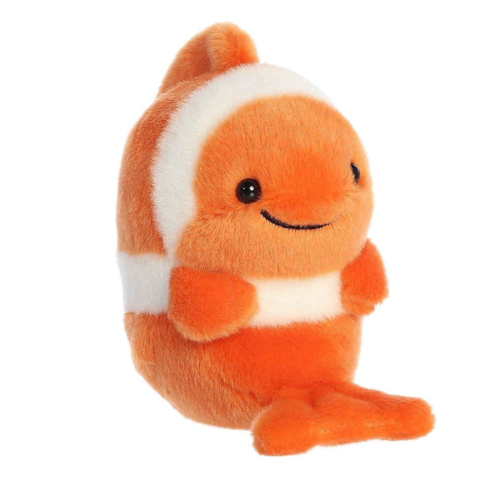 Stuffed animal Aurora Rolly Pet Comic Clown Fish plush toy, orange with white stripes, 5-inch
