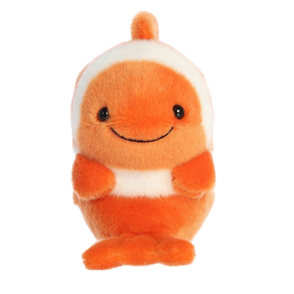 Aurora Rolly Pet Comic Clown Fish plush stuffed animal, orange and white, 5-inch toy