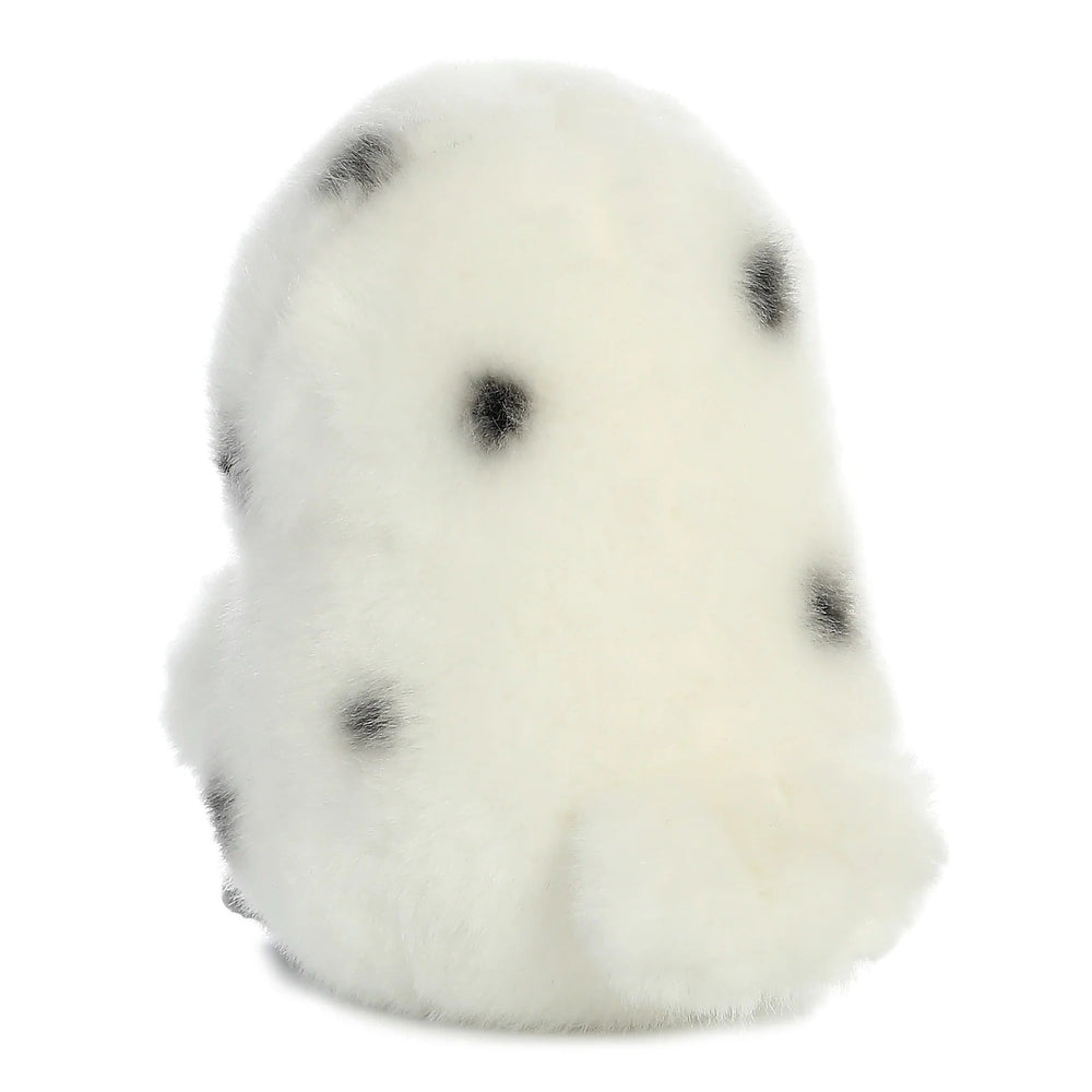 Aurora Rolly Pet Hoot Owl plush toy, white fur with black spots, 5-inch