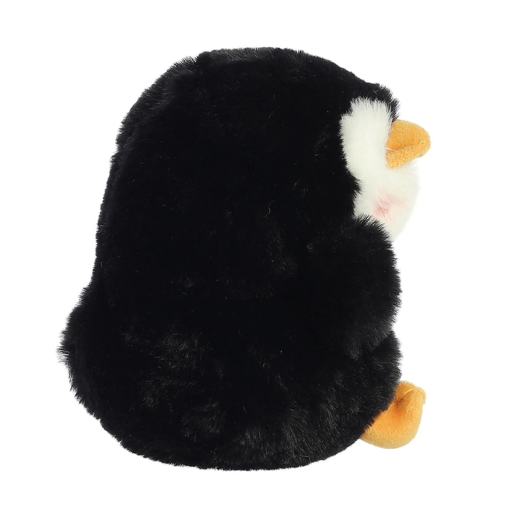 Aurora Rolly Pet Peewee Penguin plush toy, 5", black body with white face and orange beak/feet.