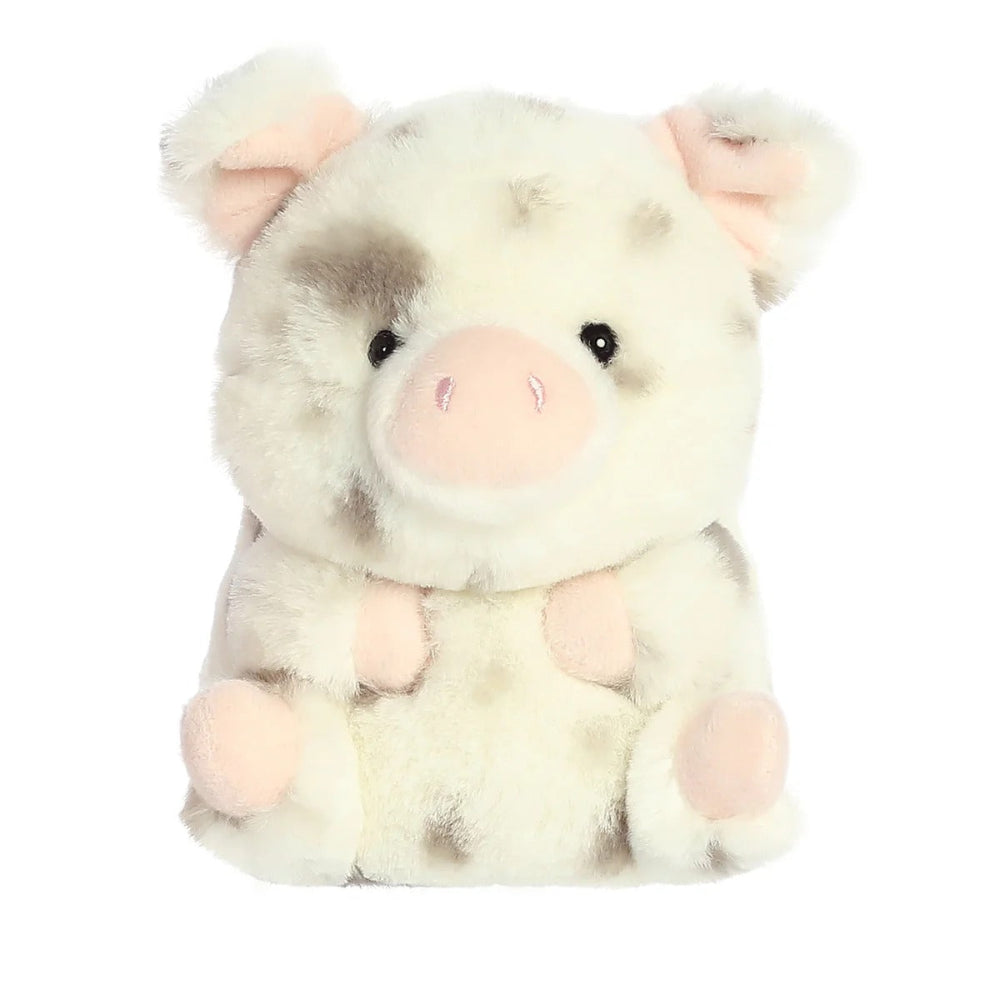 Aurora Rolly Pet Periwinkle Pig plush stuffed animal with soft cream fur and pink snout