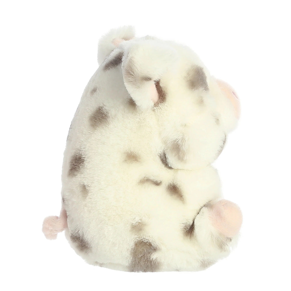 Aurora Rolly Pet Periwinkle Pig plush stuffed animal, white with gray spots, 5 inches