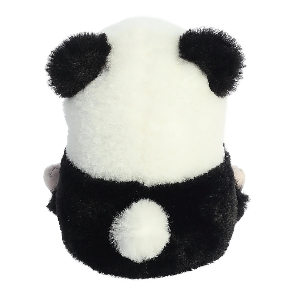 Aurora Rolly Pet Precious Panda 5in plush toy; black and white panda with fluffy fur.