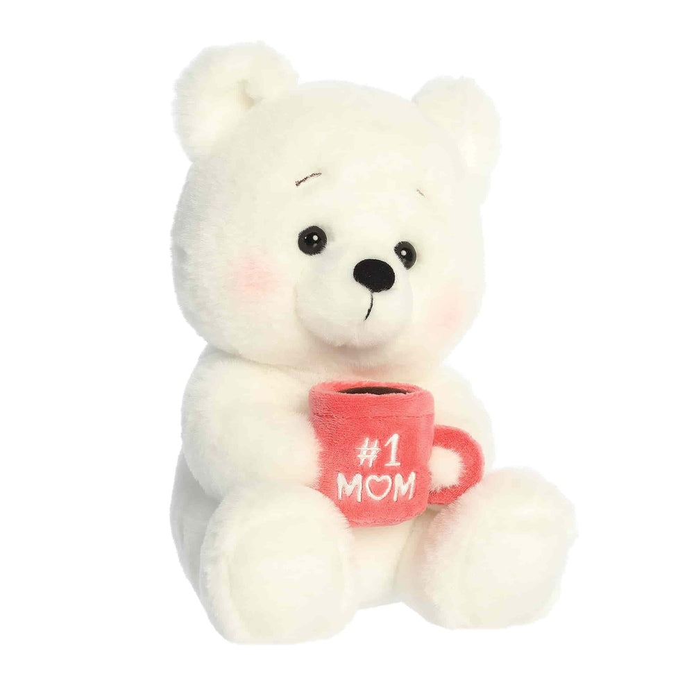 AURORA Aurora Special Occasions Mother's Day Accesory Bears #1 Mom 8" plush white bear with embroidered face and pink blush cheeks img 1/4