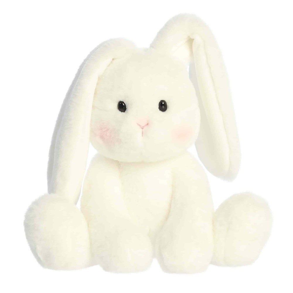 Aurora Spring Candy Cottontails 8" plush bunny; white fur, long ears, rosy cheeks, black eyes.