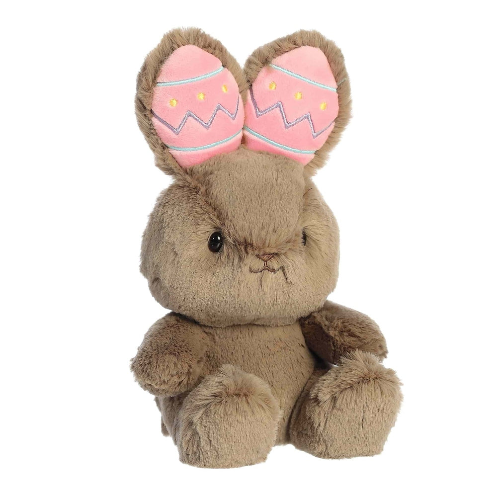 Aurora plush bunny stuffed animal, 9-inch brown soft plush with pink zigzag patterned inner ears