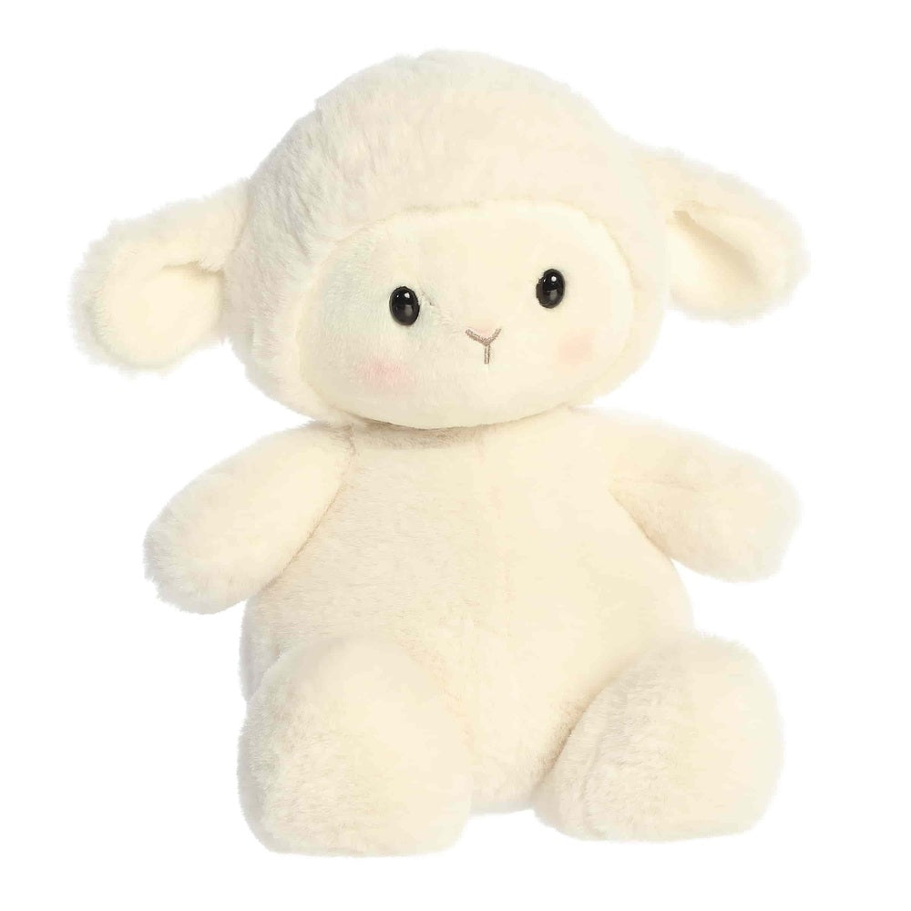 Aurora Spring Dumplin plush bunny stuffed animal, cream white fur with pink cheeks and black eyes