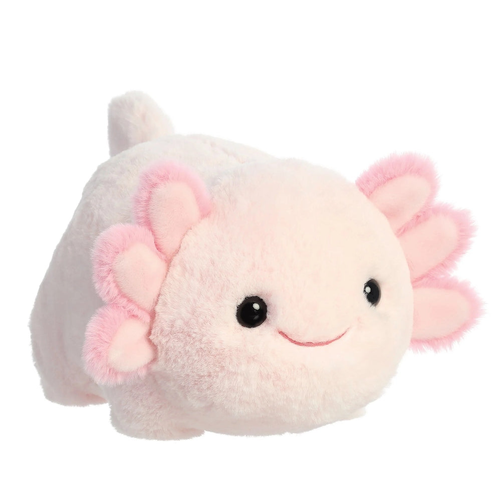 Stuffed animal Aurora Spudsters Axel Axolotl 10in plush toy, pink and cream with fluffy fins