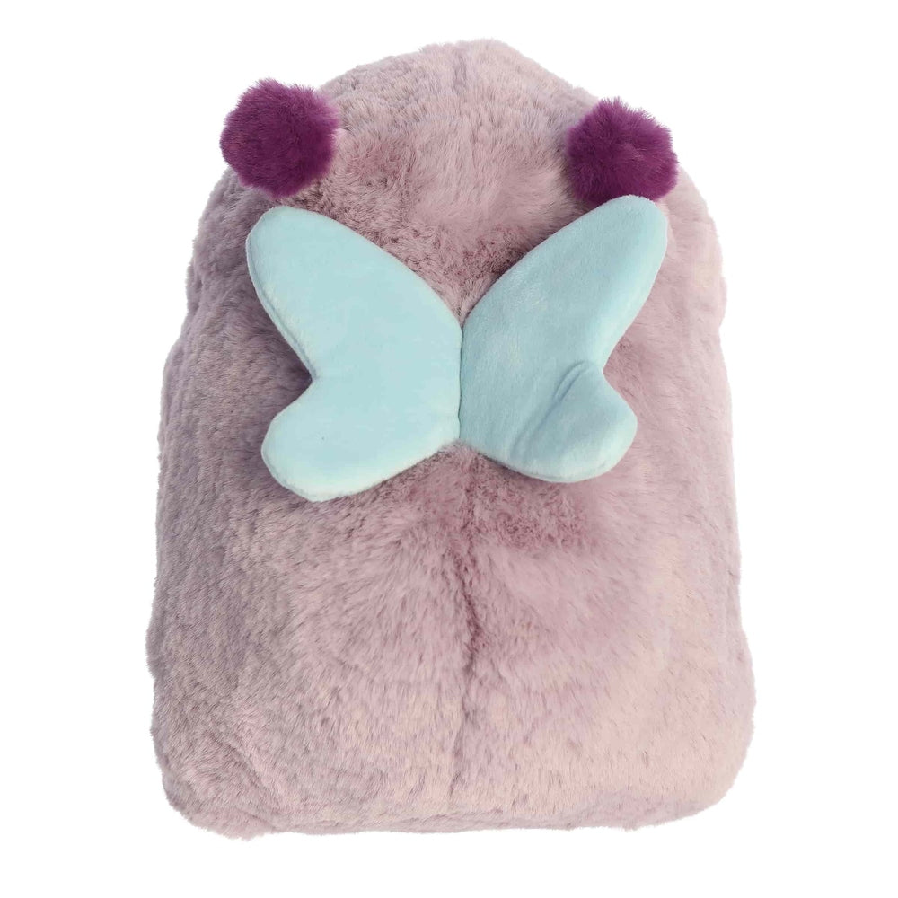 Aurora Brielle butterfly plush toy, pastel pink fuzzy stuffed animal with light blue butterfly accent
